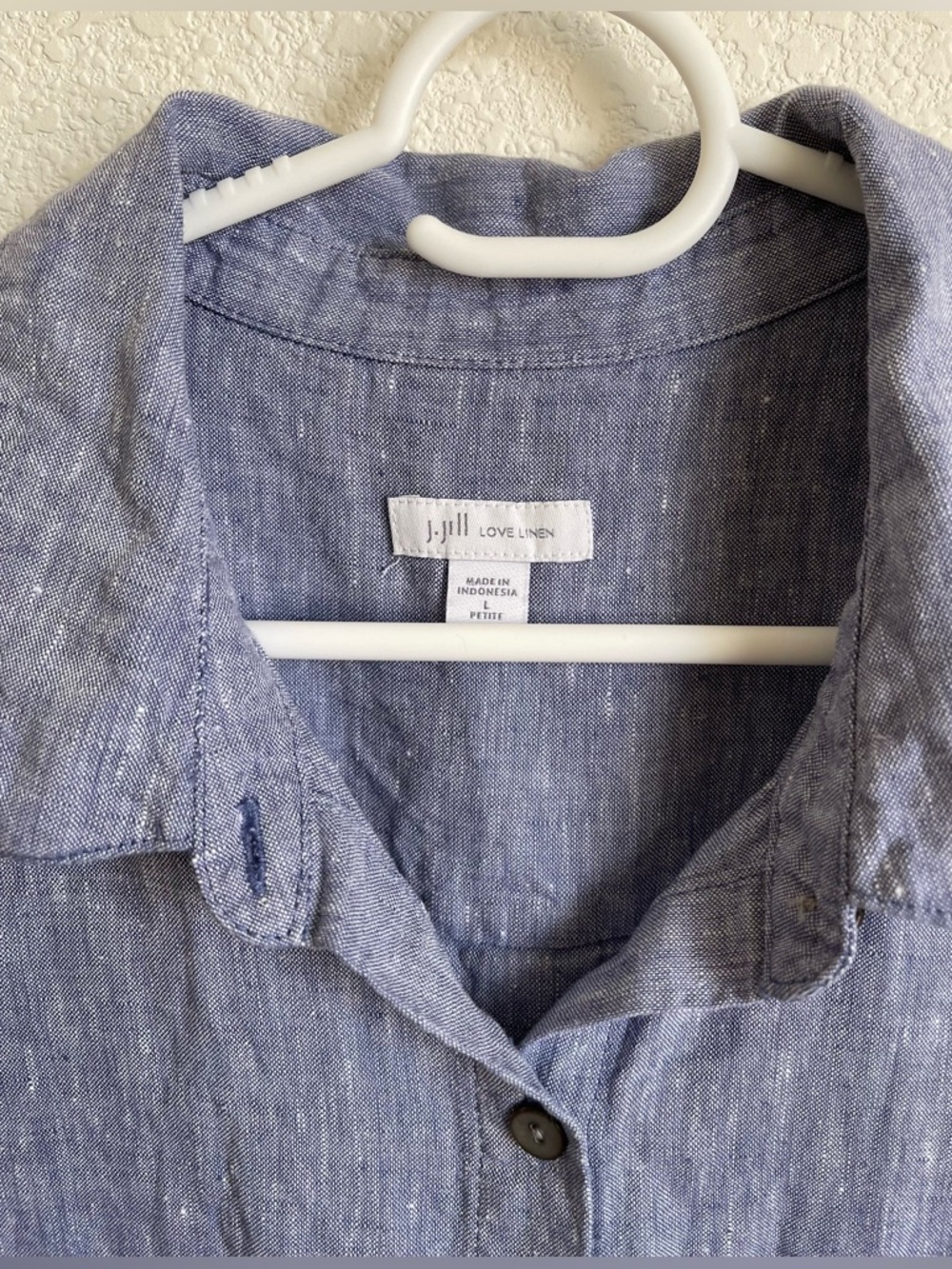 J. JILL Love Linen Short-Sleeve Button-Front Shirt Dress Heather Blue Size LP - Picture 3 of 4